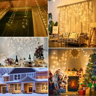 JONURPHY Lichtgordijn Waterdicht 3x3M 300LED 8 Modi USB — miniatuur 2