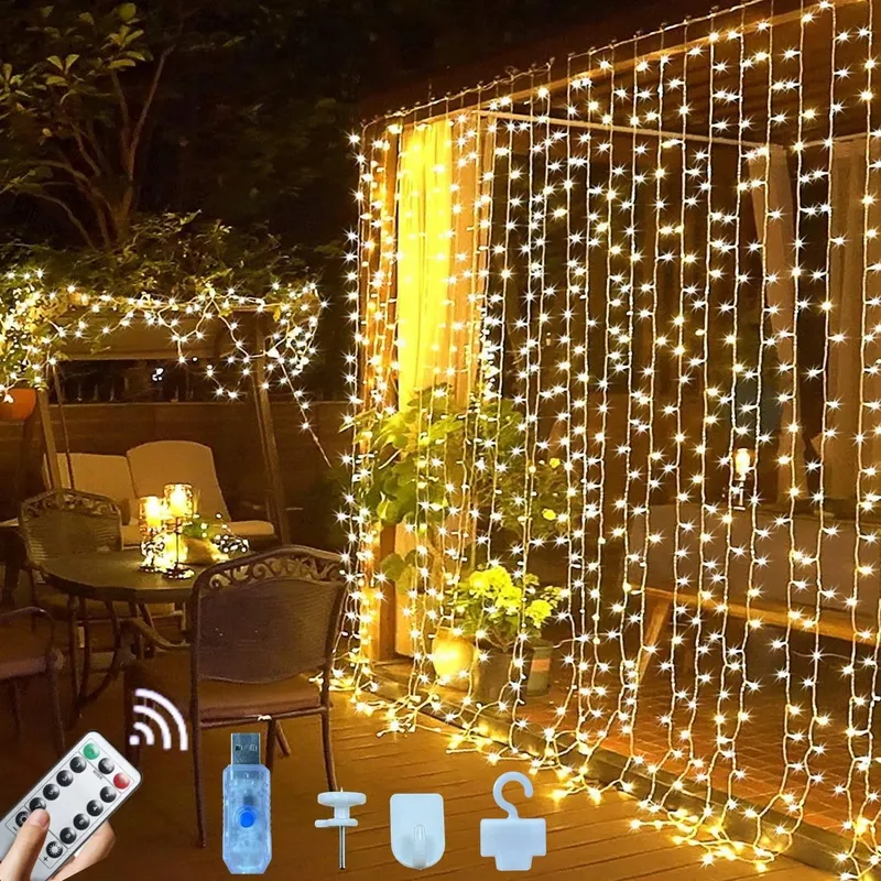 JONURPHY Lichtgordijn Waterdicht 3x3M 300LED 8 Modi USB — foto 1