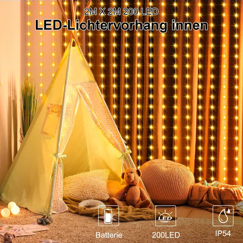 DBFAIRY LED Lichtgordijn 2x2M 200 LED Afstandsbediening Timer — foto 2