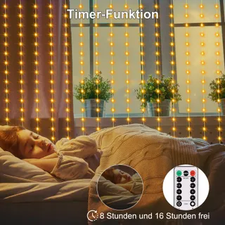 DBFAIRY LED Lichtgordijn 2x2M 200 LED Afstandsbediening Timer — miniatuur 6