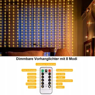 DBFAIRY LED Lichtgordijn 2x2M 200 LED Afstandsbediening Timer — miniatuur 3