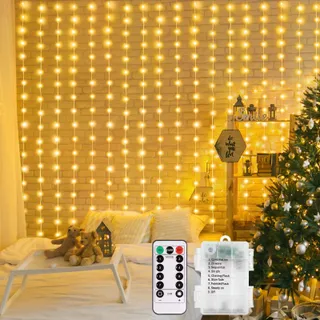 DBFAIRY LED Lichtgordijn 2x2M 200 LED Afstandsbediening Timer — miniatuur 1
