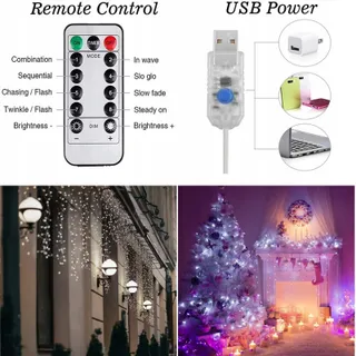 DAZSPIRIT Lichtgordijn 3x3m 300 LED USB Waterdicht Wit — miniatuur 4