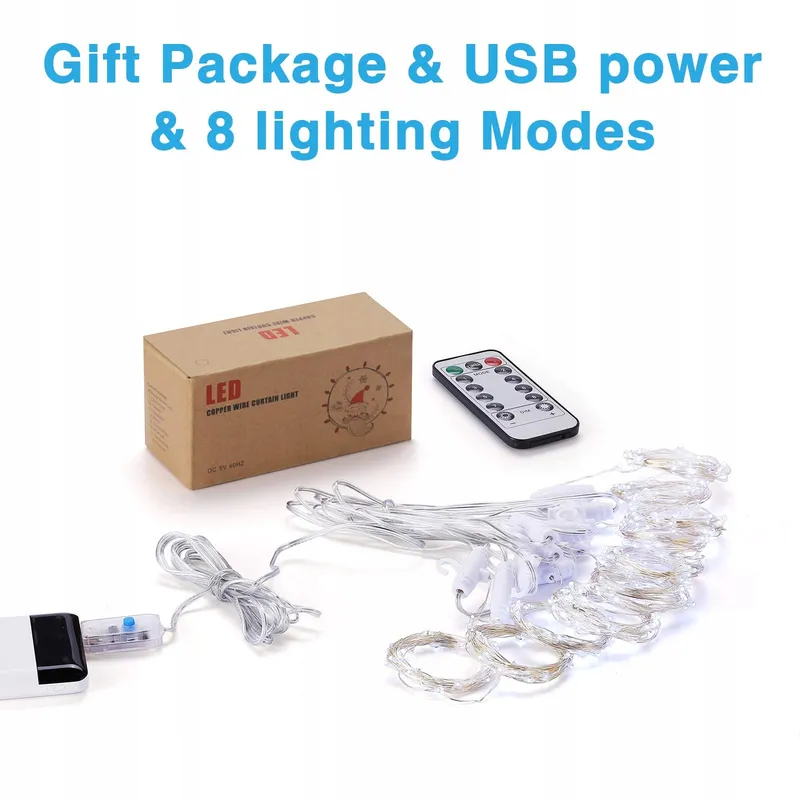 DAZSPIRIT Lichtgordijn 3x3m 300 LED USB Waterdicht Wit — foto 7