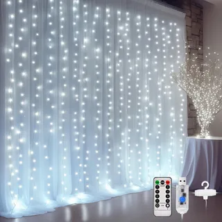 DAZSPIRIT Lichtgordijn 3x3m 300 LED USB Waterdicht Wit — miniatuur 1