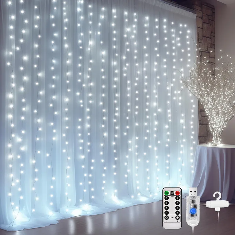 DAZSPIRIT Lichtgordijn 3x3m 300 LED USB Waterdicht Wit — foto 1