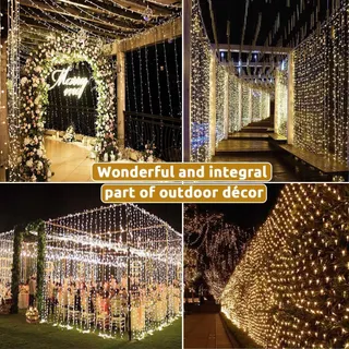 DEKOFUN Lichtgordijn 6x3m 600 LED IP65 Waterdicht Warmwit — miniatuur 1