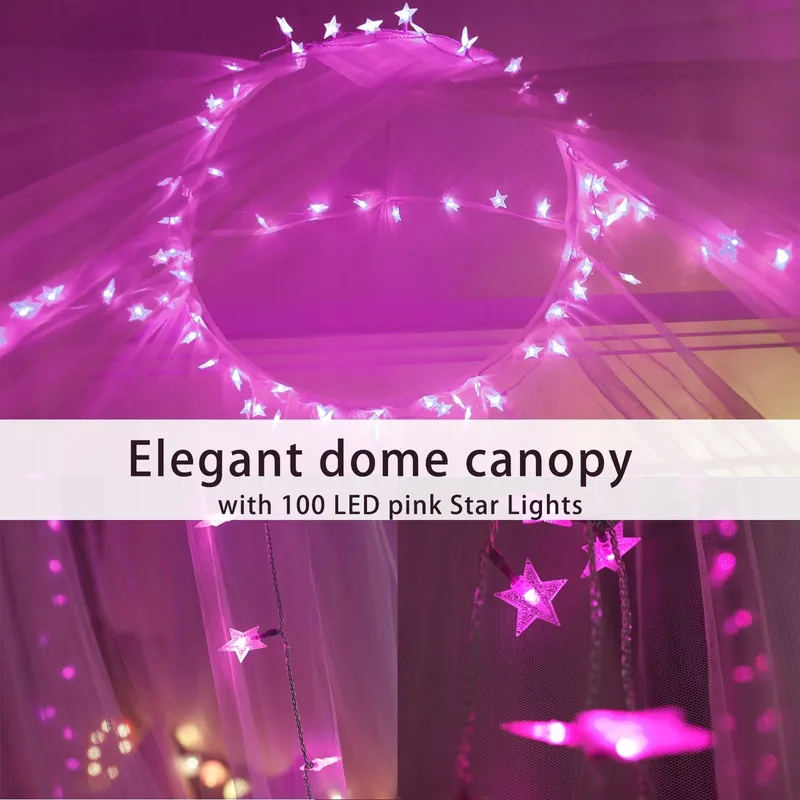 HEYCOLOR Bedhemel met Verlichting 100 LED Roze Meisjes — foto 4