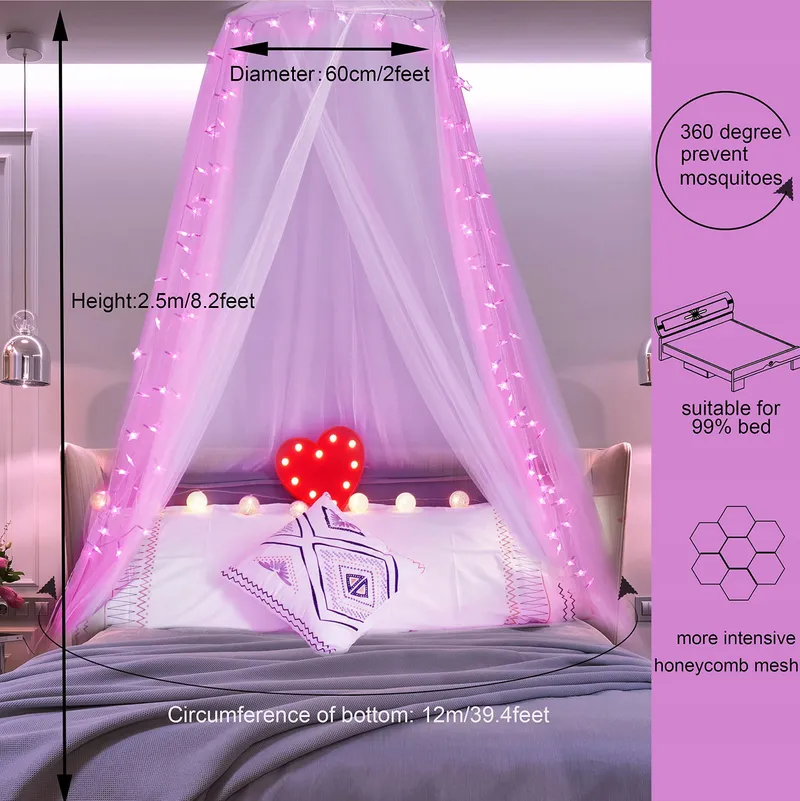 HEYCOLOR Bedhemel met Verlichting 100 LED Roze Meisjes — foto 5