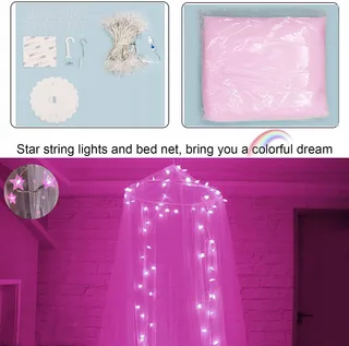 HEYCOLOR Bedhemel met Verlichting 100 LED Roze Meisjes — miniatuur 6