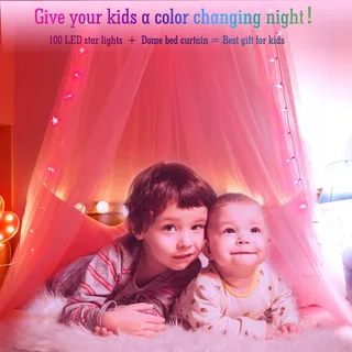 HEYCOLOR Bedhemel met Verlichting 100 LED Roze Meisjes — miniatuur 2