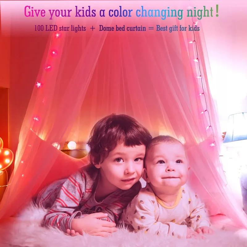 HEYCOLOR Bedhemel met Verlichting 100 LED Roze Meisjes — foto 2
