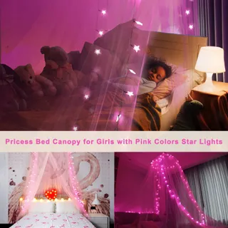 HEYCOLOR Bedhemel met Verlichting 100 LED Roze Meisjes — miniatuur 3