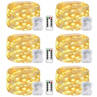 LITOGO Lichtsnoer Batterij 6-Pack 5M 50 LED 8 Modi — miniatuur 1