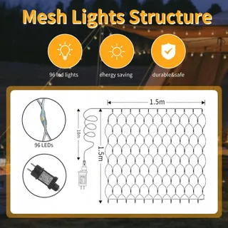 GRESONIC Lichternet Decoratieve Verlichting Buiten 96 LED — miniatuur 2