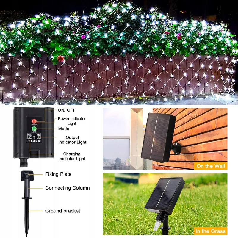 GHONLZIN Solar Lichtnet 1,5x1,5M 96 LED 8 Modi Waterdicht — foto 8
