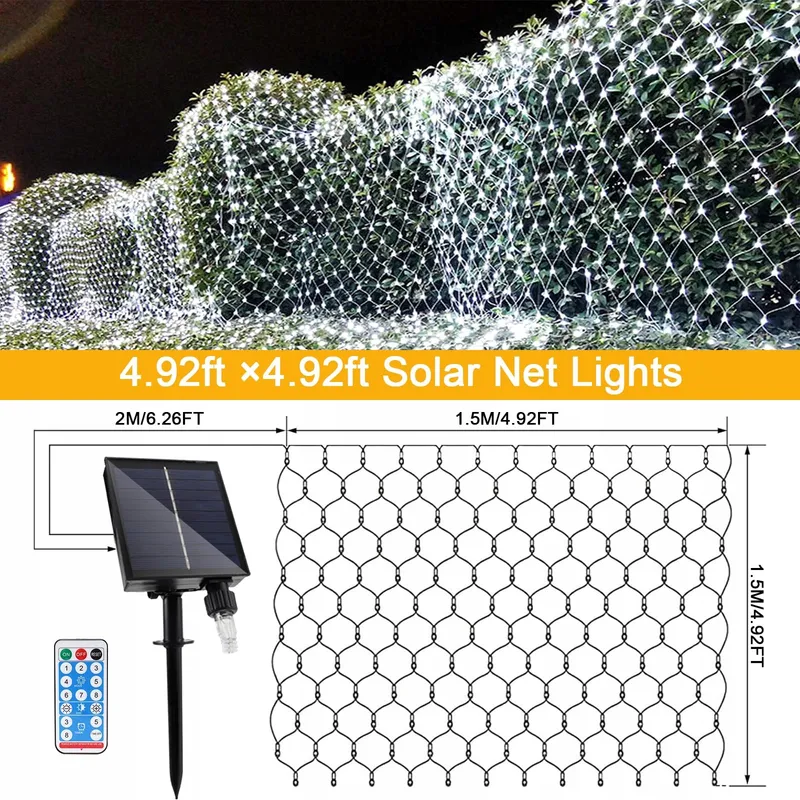 GHONLZIN Solar Lichtnet 1,5x1,5M 96 LED 8 Modi Waterdicht — foto 2