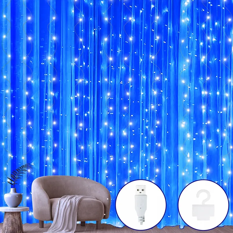 OLLNY LED Lichtgordijn 2x2m 200 LED USB Raam — foto 1
