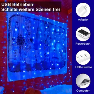 OLLNY LED Lichtgordijn 2x2m 200 LED USB Raam — miniatuur 3