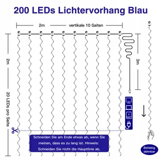 OLLNY LED Lichtgordijn 2x2m 200 LED USB Raam — miniatuur 4