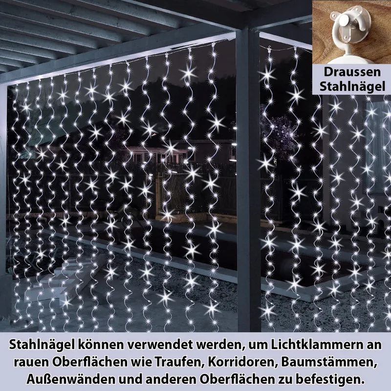 HXWEIYE Lichtgordijn 3x3m 300 LED USB Wit Afstandsbediening — foto 4
