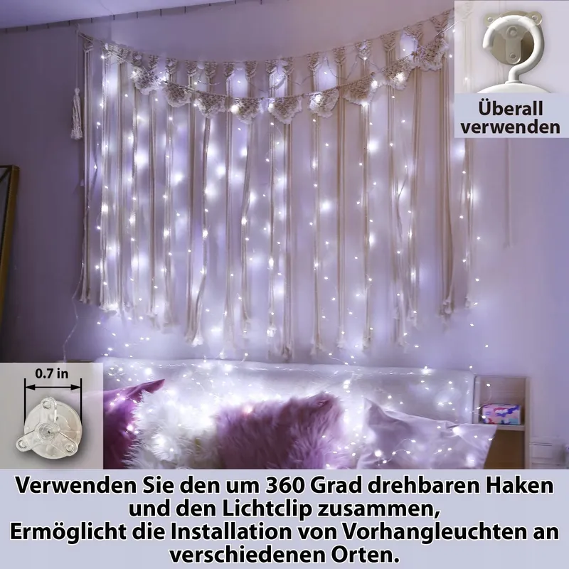HXWEIYE Lichtgordijn 3x3m 300 LED USB Wit Afstandsbediening — foto 3