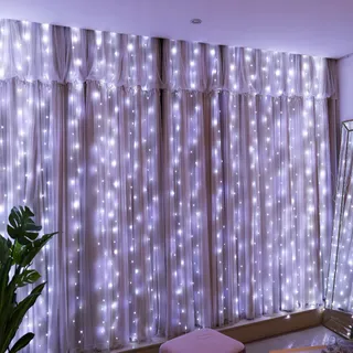 HXWEIYE Lichtgordijn 3x3m 300 LED USB Wit Afstandsbediening — miniatuur 1