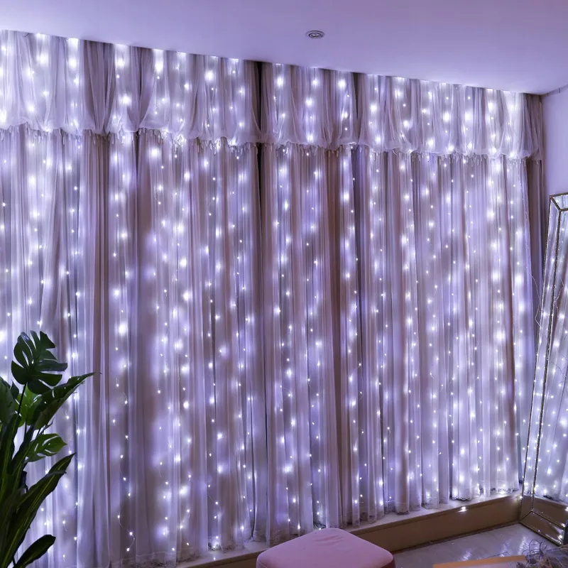HXWEIYE Lichtgordijn 3x3m 300 LED USB Wit Afstandsbediening — foto 1