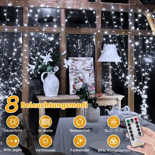 OLLNY Lichtgordijn 3x3M 300 LED USB Afstandsbediening — miniatuur 3