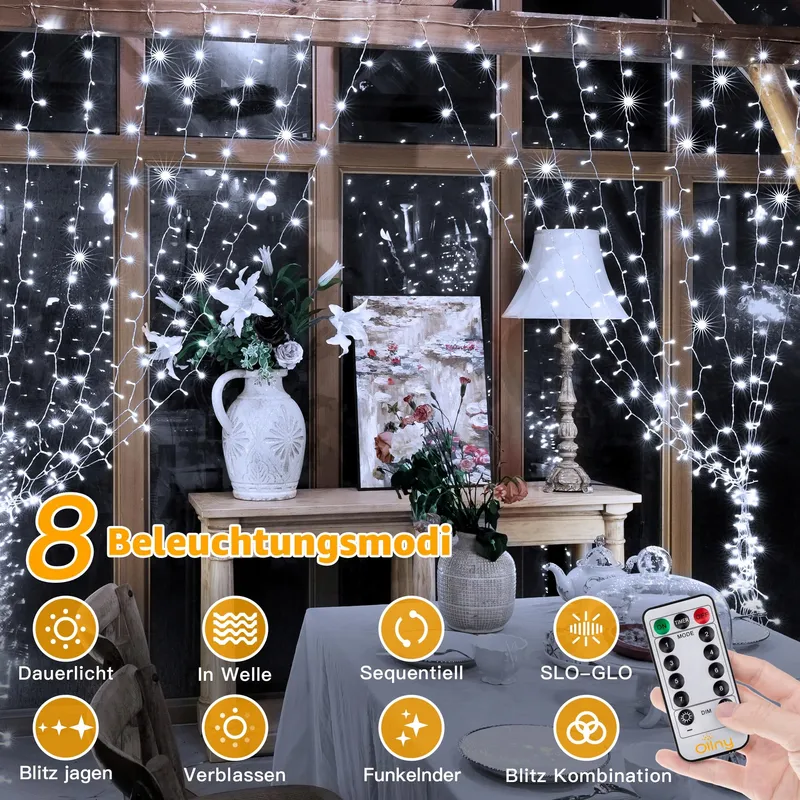 OLLNY Lichtgordijn 3x3M 300 LED USB Afstandsbediening — foto 3