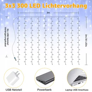 OLLNY Lichtgordijn 3x3M 300 LED USB Afstandsbediening — miniatuur 5