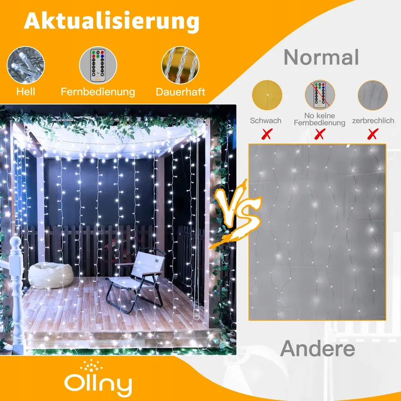 OLLNY Lichtgordijn 3x3M 300 LED USB Afstandsbediening — foto 2