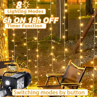 DEKOFUN Lichtgordijn Buiten 6x3m 600 LED Waterdicht 8 Modi — miniatuur 3