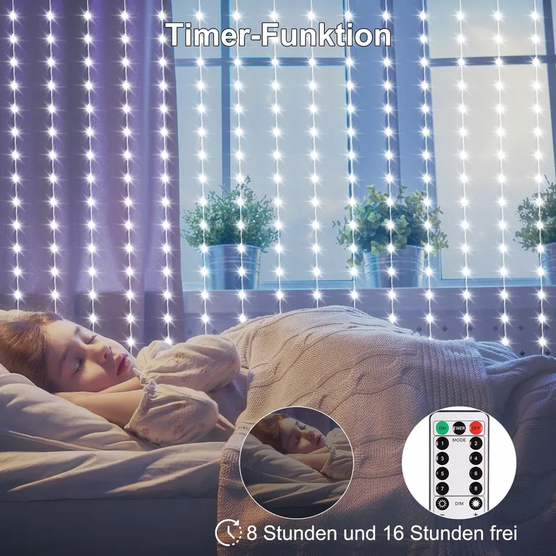 DBFAIRY Lichtgordijn Decoratief 2x2m 200LED 8 Standen — foto 6