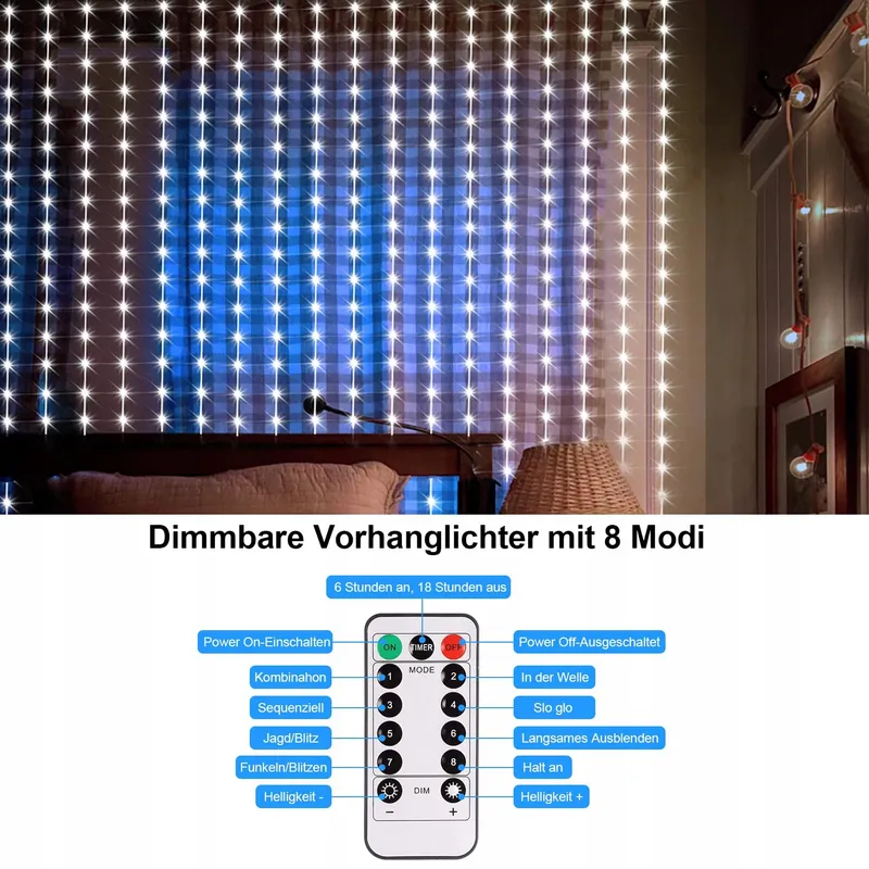 DBFAIRY Lichtgordijn Decoratief 2x2m 200LED 8 Standen — foto 3