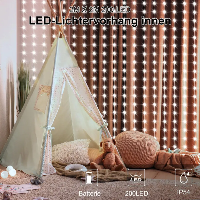 DBFAIRY Lichtgordijn Decoratief 2x2m 200LED 8 Standen — foto 2