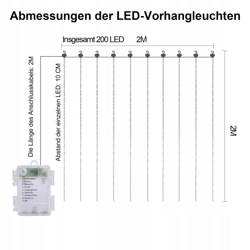 DBFAIRY Lichtgordijn Decoratief 2x2m 200LED 8 Standen — foto 5