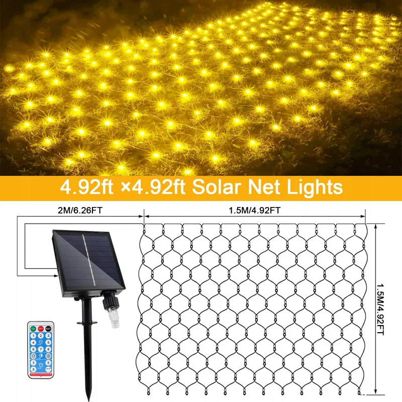 GHONLZIN Solar LED Lichtnet 1,5x1,5M 8 Modi Weerbestendig — foto 5