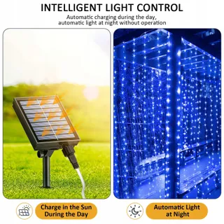 JIMACRO Solar Lichtgordijn Waterdicht 3x3M 300 LED 8 Modi — miniatuur 3
