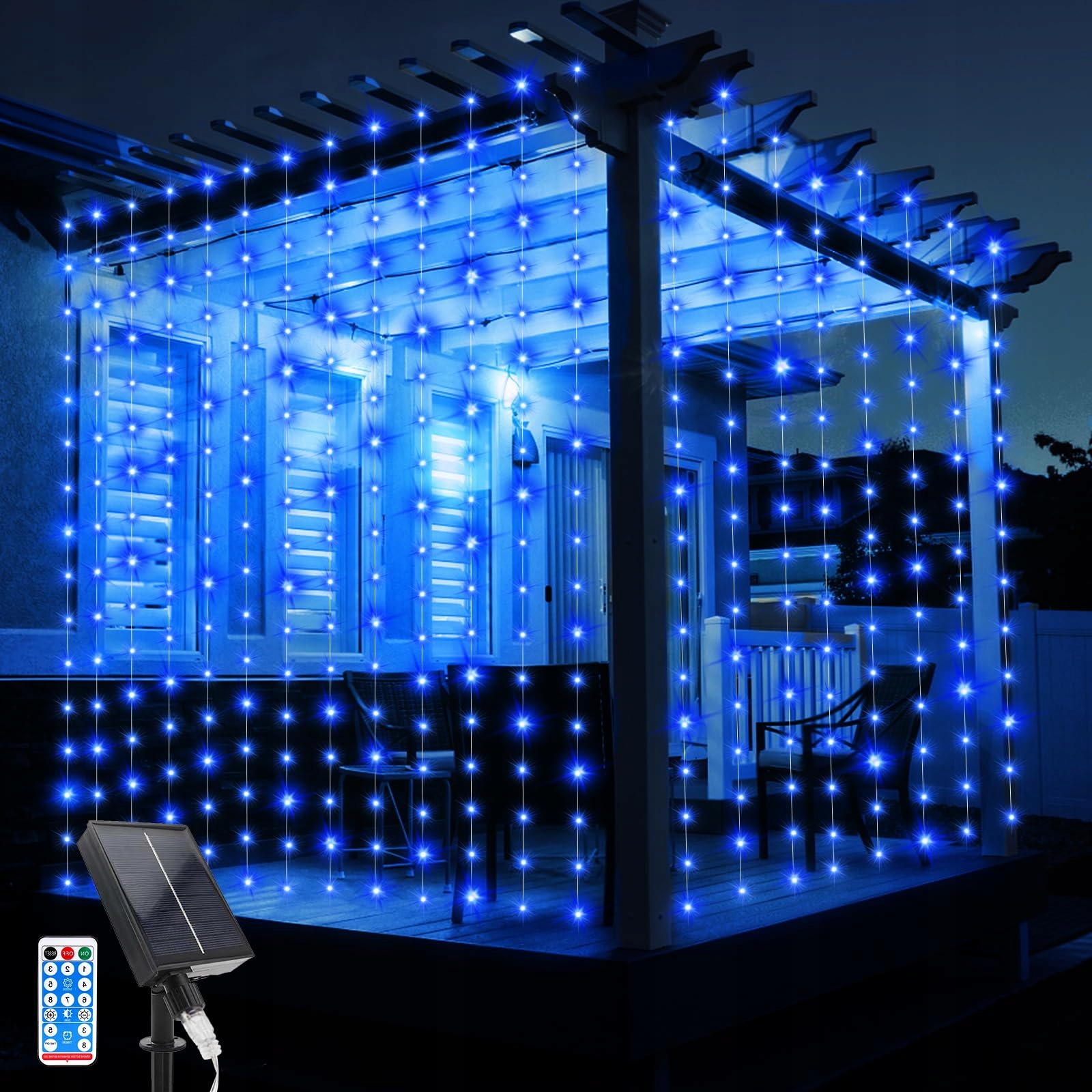 JIMACRO Solar Lichtgordijn Waterdicht 3x3M 300 LED 8 Modi