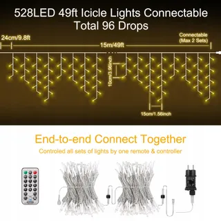TARGETONE Lichtgordijn Binnen Buiten 528 LED 15m 11 Modi — miniatuur 3