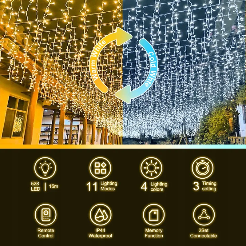 TARGETONE Lichtgordijn Binnen Buiten 528 LED 15m 11 Modi — foto 2