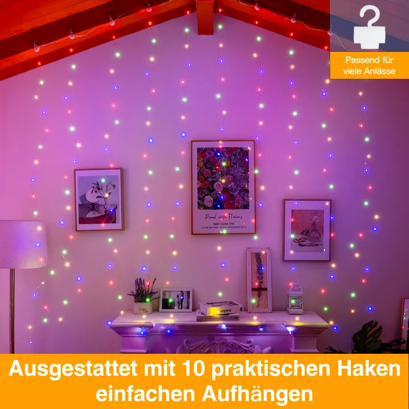 OLLNY LED Lichtgordijn Binnen 2x2m 200 LED USB — foto 2