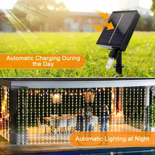 ACXILEXY Solar Lichtgordijn Waterdicht 3x3M 300 LED — miniatuur 3