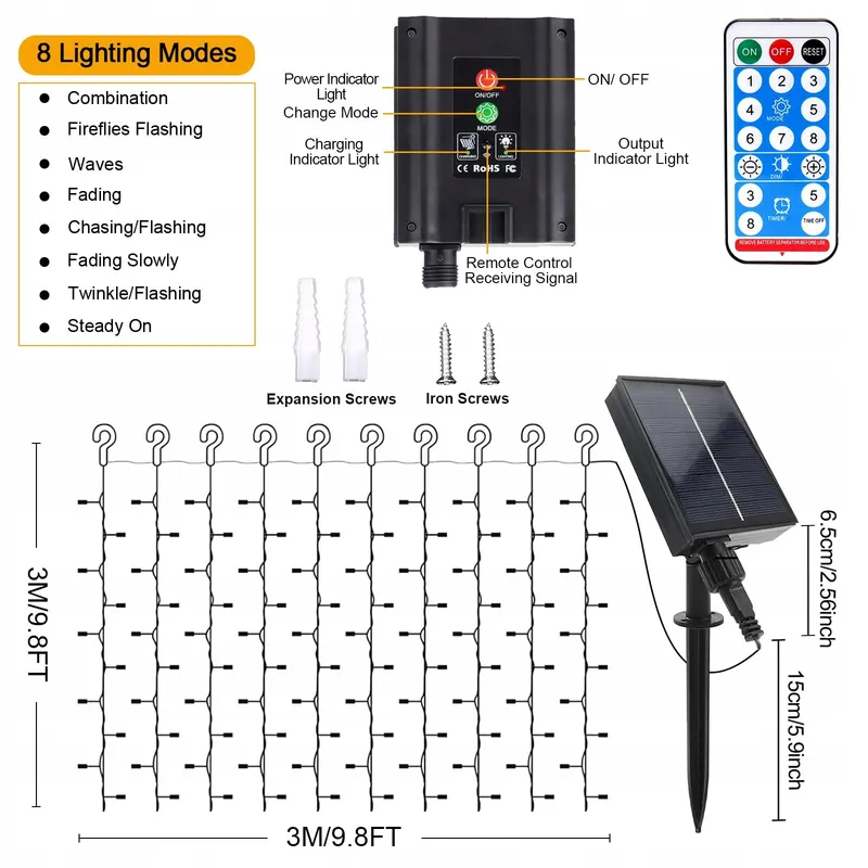 ACXILEXY Solar Lichtgordijn Waterdicht 3x3M 300 LED — foto 7