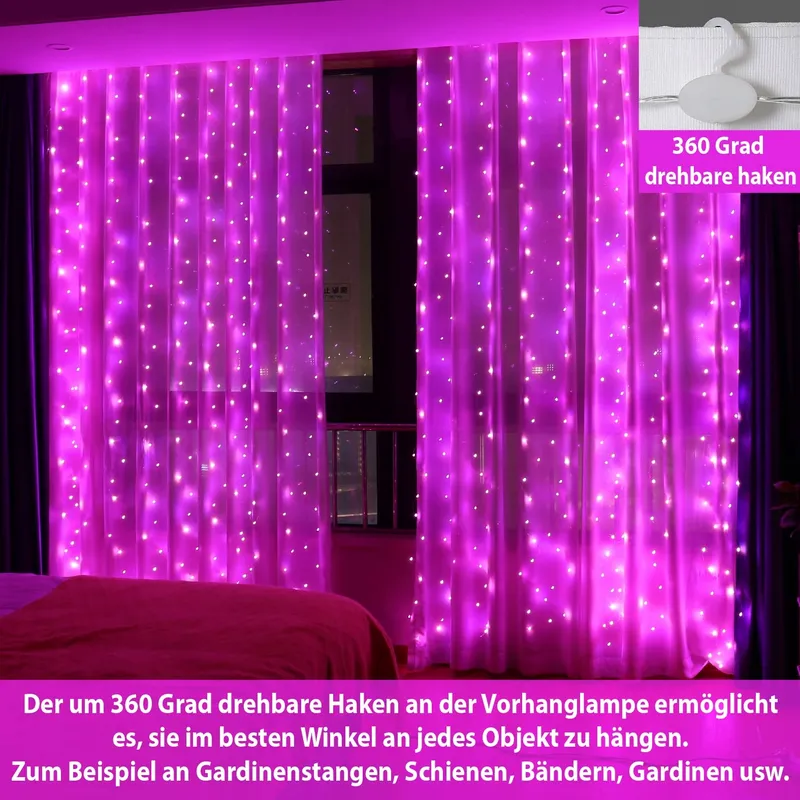 HXWEIYE LED Lichtgordijn 3x3m 300 LED USB Afstandsbediening — foto 2