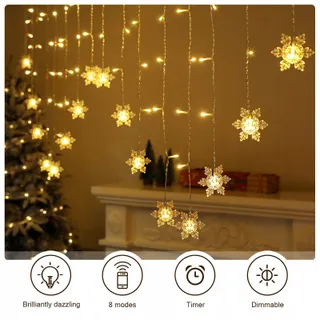 BLOOMWIN Lichtgordijn Sneeuwvlok 2x1M 104 LED IP44 Warmwit — miniatuur 4