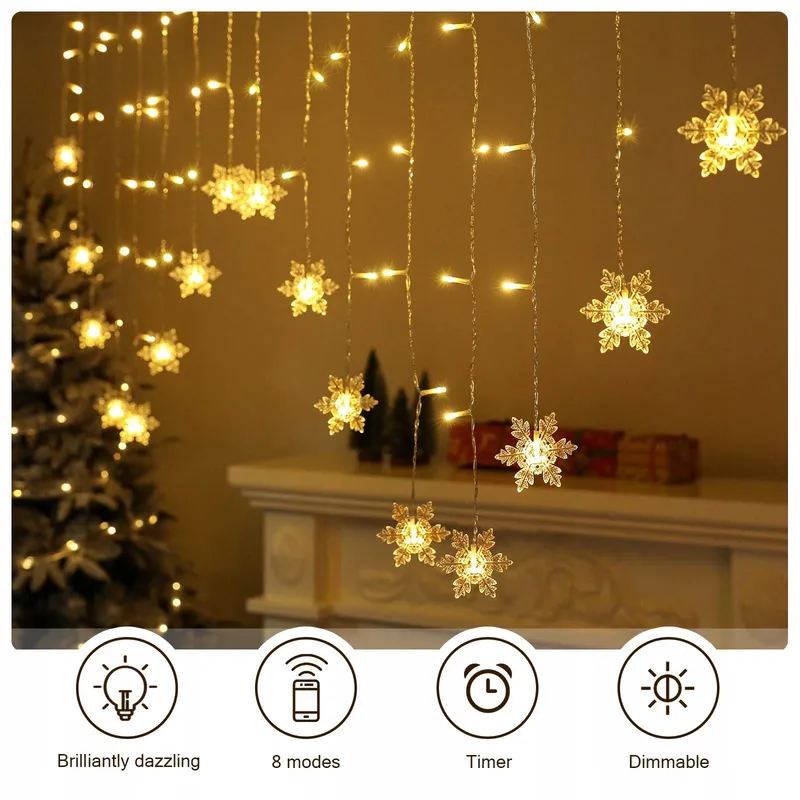BLOOMWIN Lichtgordijn Sneeuwvlok 2x1M 104 LED IP44 Warmwit — foto 4