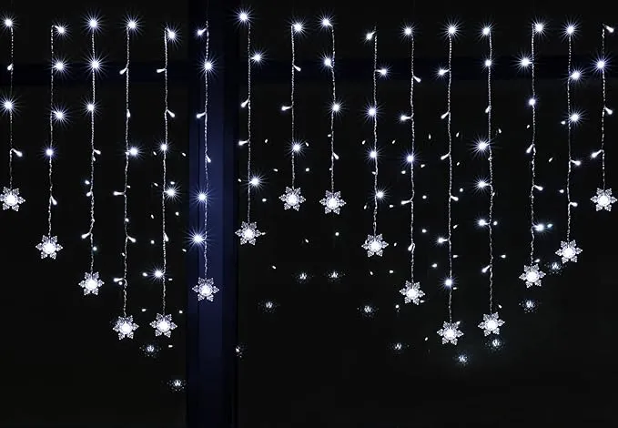 BLOOMWIN Lichtgordijn Sneeuwvlok 2x1M 104 LED IP44 Warmwit — foto 10