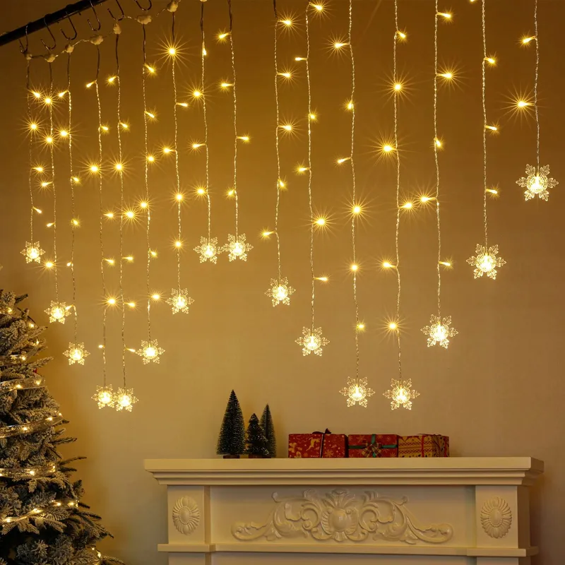 BLOOMWIN Lichtgordijn Sneeuwvlok 2x1M 104 LED IP44 Warmwit — foto 5